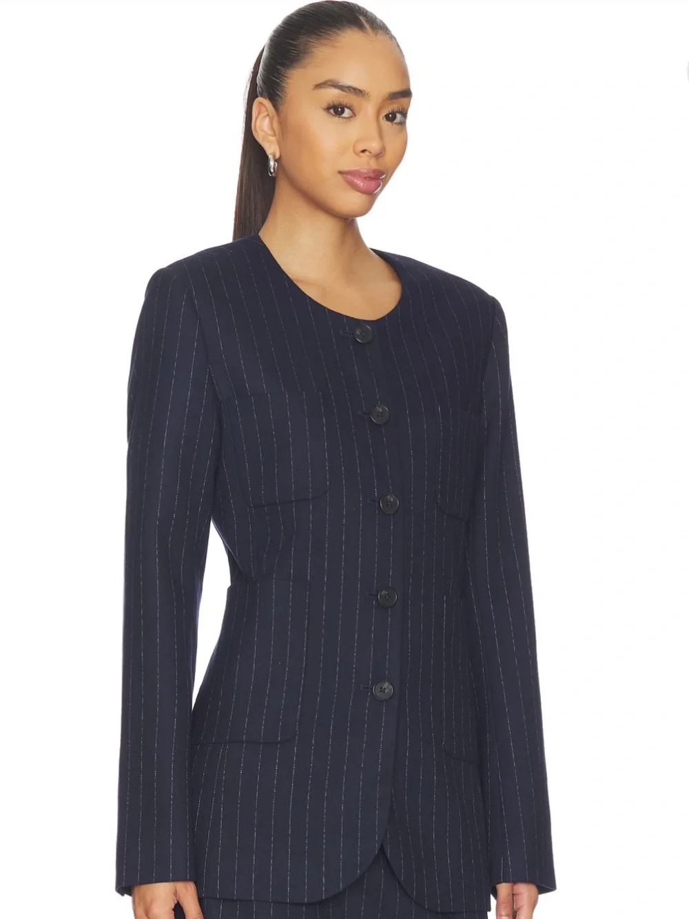 Favorite Daughter The Busy Woman Jacket in Navy Pinstripe